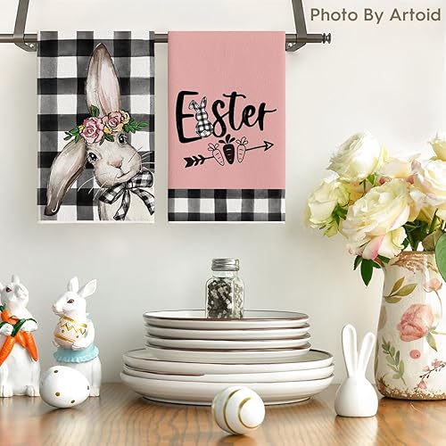 Miniatura 2 de Artoid Mode Juego de 4 toallas de cocina con diseño de huevos de conejo a cuadros de búfalo, 18 x 26 pulgadas, decoración de temporada, juego de 4