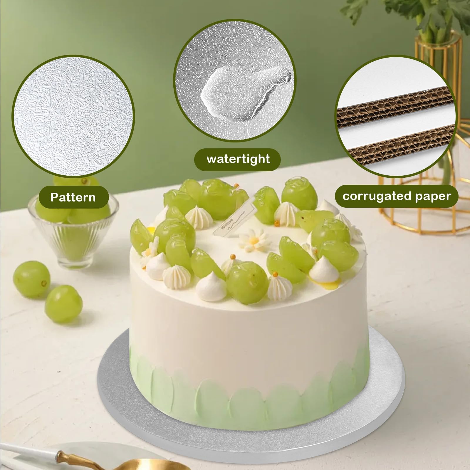 12 Stück Kuchenplatten, 1,27 cm dick, 30,5 cm, runde Kuchenplatten, vier Farben: Weiß, Gold, Silber und Schwarz, professionelle Qualität, Kuchenplatte, Kartonboden
