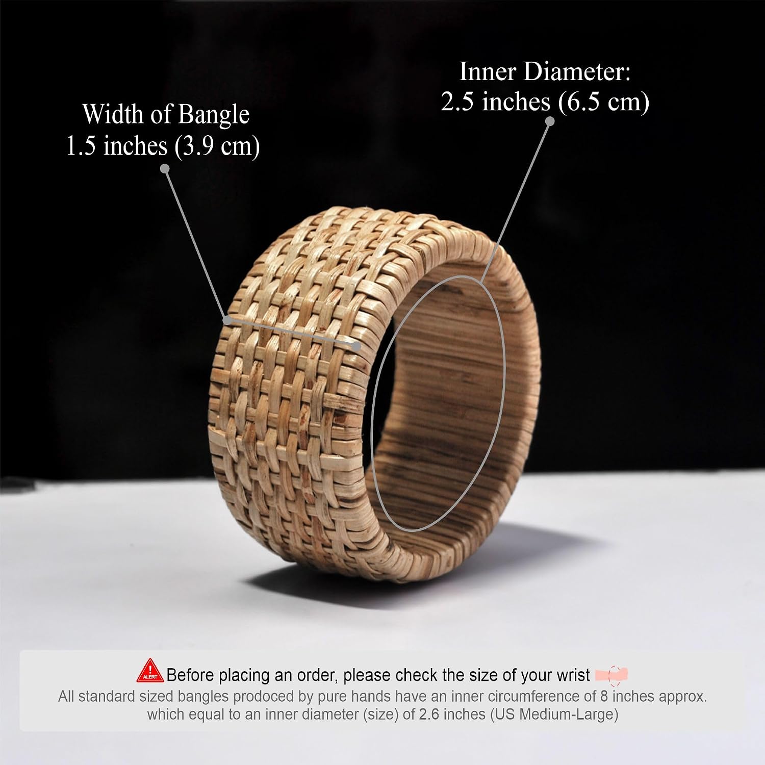 Pure Hands Handwoven Cane Bangle Bracelet Extra-Wide Eco-Friendly Jewelry Studio – Earth-Tone Artisan Wristwear for Women – Sustainable Fashion Accessory image 3