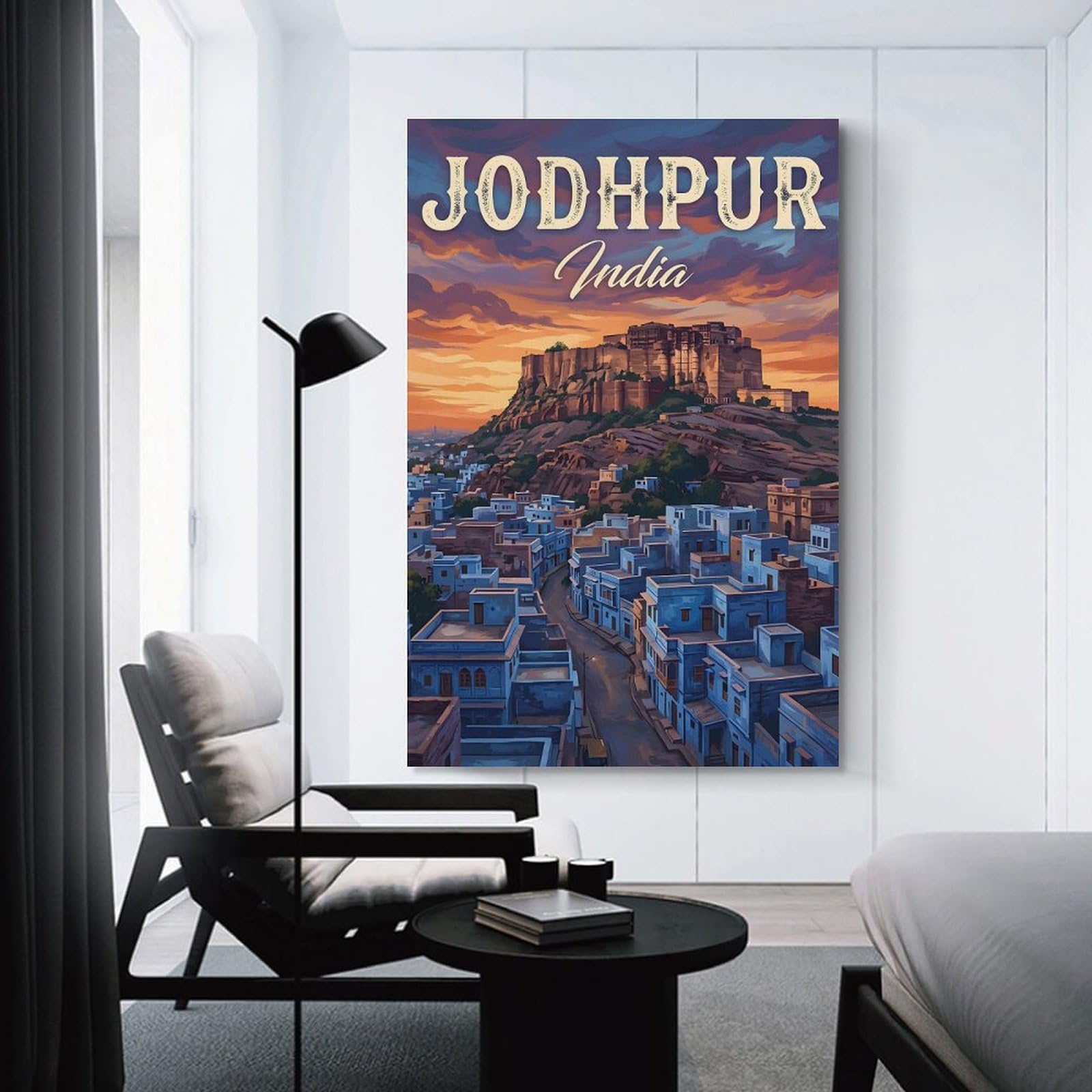 Junmoney Jodhpur India Cityscape Painting Decorative Canvas Print, 20x30inch(50x75cm), for Hallway, Bedroom Or Modern Interiors, Gift Idea for Housewarming And Birthdays