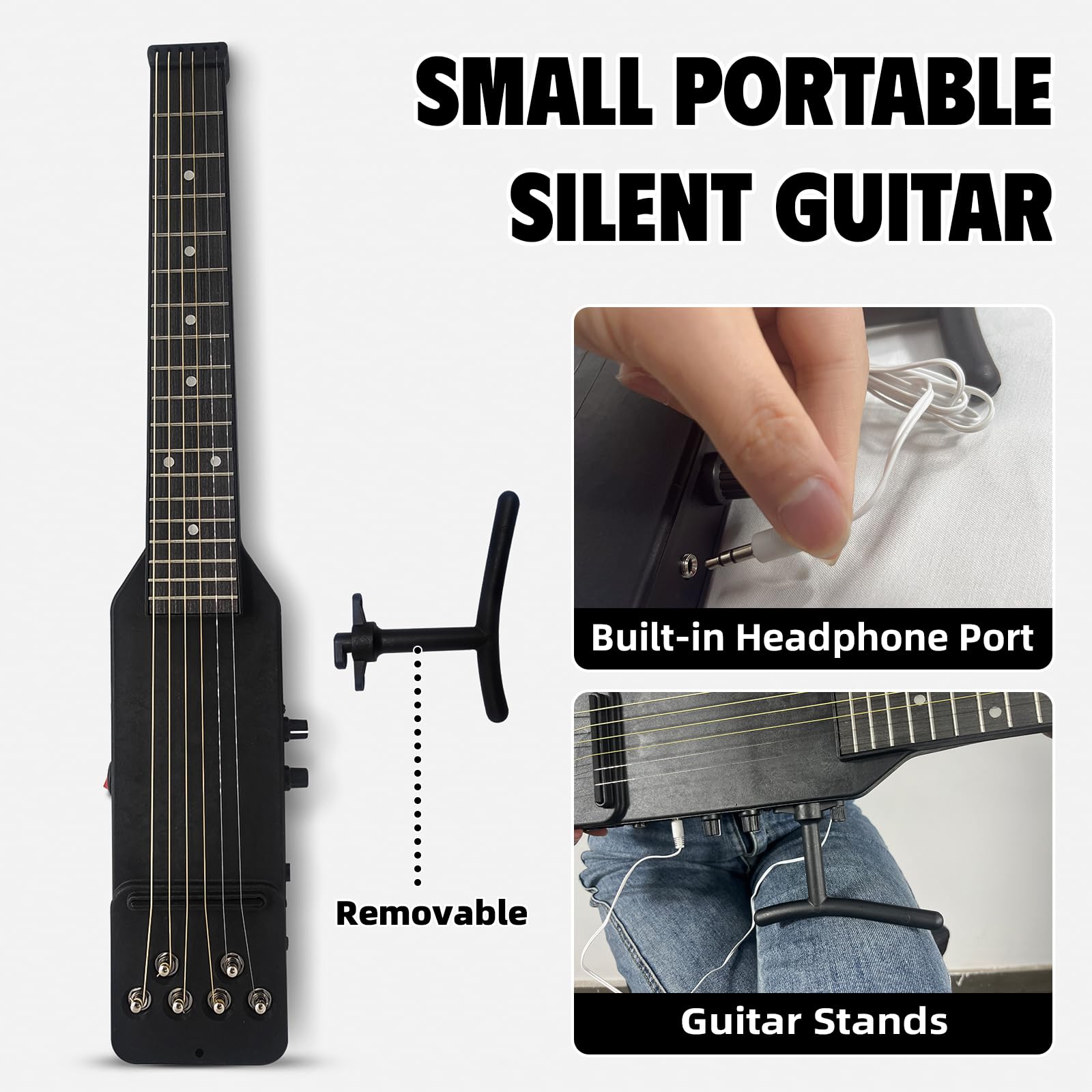 HauKuidt Electric Silent Travel Guitar,Headless Guitar Silent Guitar 6