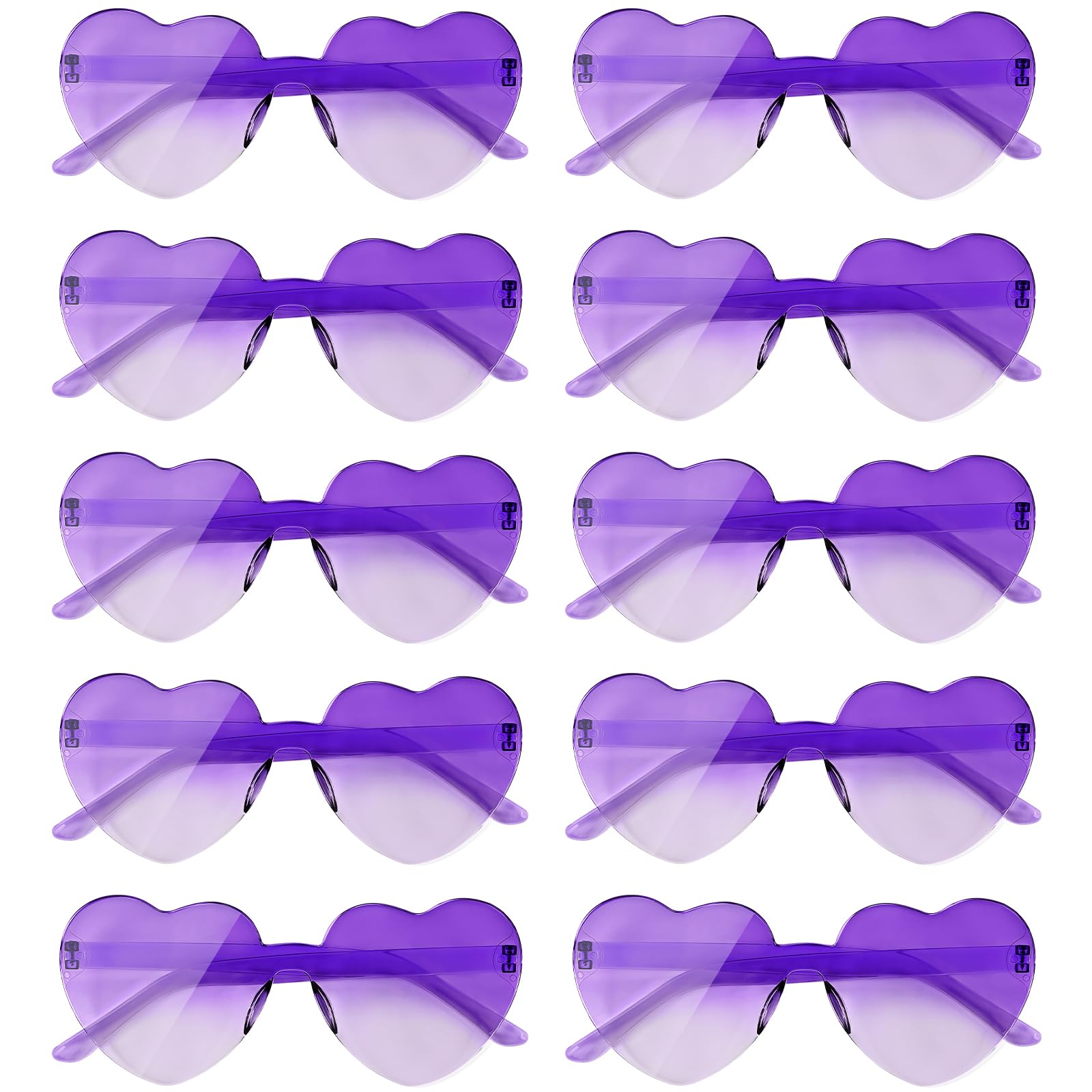 NACHLYNN 10 Pairs Heart Sunglasses Women Rimless Heart Shaped Sunglasses Candy Color Glasses for Costumes Cosplay (Gradient Purple)