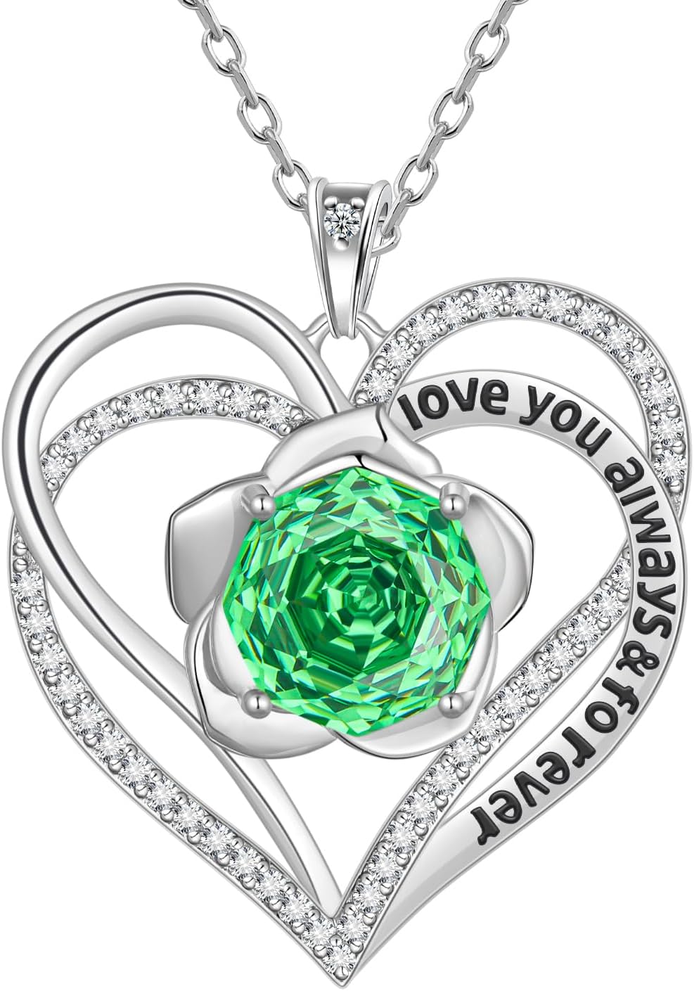 Aurora Tears Birthstone Love Heart Pendant Necklace - 925 Sterling Silver Rose Cut Cubic Zirconia I Love You Necklace Anniversary Birthday Jewelry Gift for Women Wife Mom Daughter