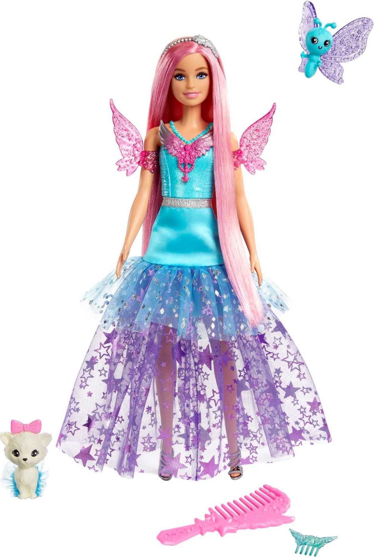 Barbie Doll with Two Fairytale Pets and Wing-Detailed Dress, Malibu” Doll from A Touch of Magic™, 7-inch Long Fantasy Hair-image-31