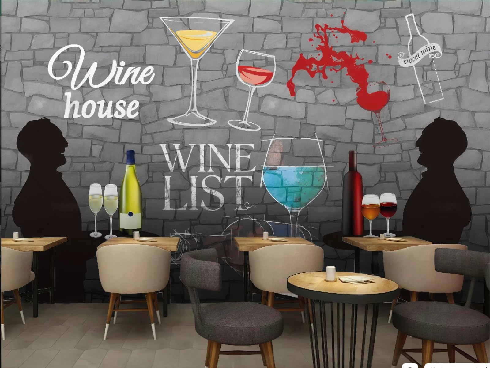 XDOUBAO Wallpaper Retro Nostalgic Cement Brick Wall Wine Decoration Bar Drink Shop Afternoon Tea Western Restaurant Background Wall Wallpaper Coffee Shop Mural,3D,250x175cm