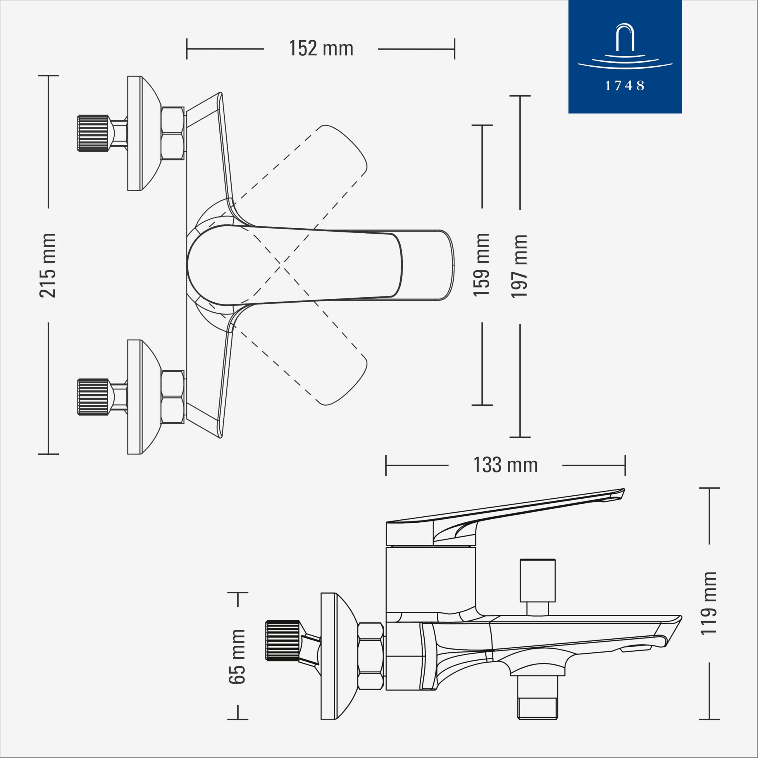 Villeroy & Boch Oasis Badewannenarmatur, Aufputz Montage – Chrom | Rückflussschutz, mit Strahlregler, Umstellfunktion, TVT11500100061