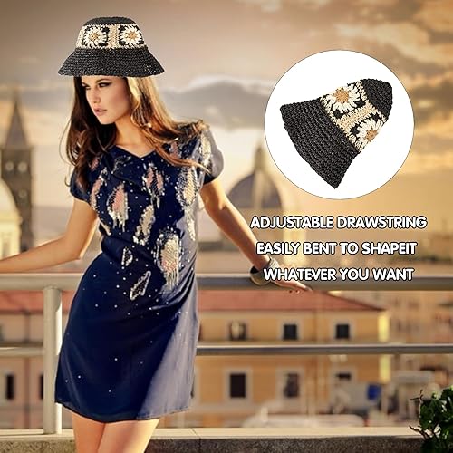 Miniatura 4 de Sombrero de pescador tejido floral Sombrero de pesca de playa Verano Chic Sombrero de paja Chic Sombrero plegable Gorra de verano Gorras de verano