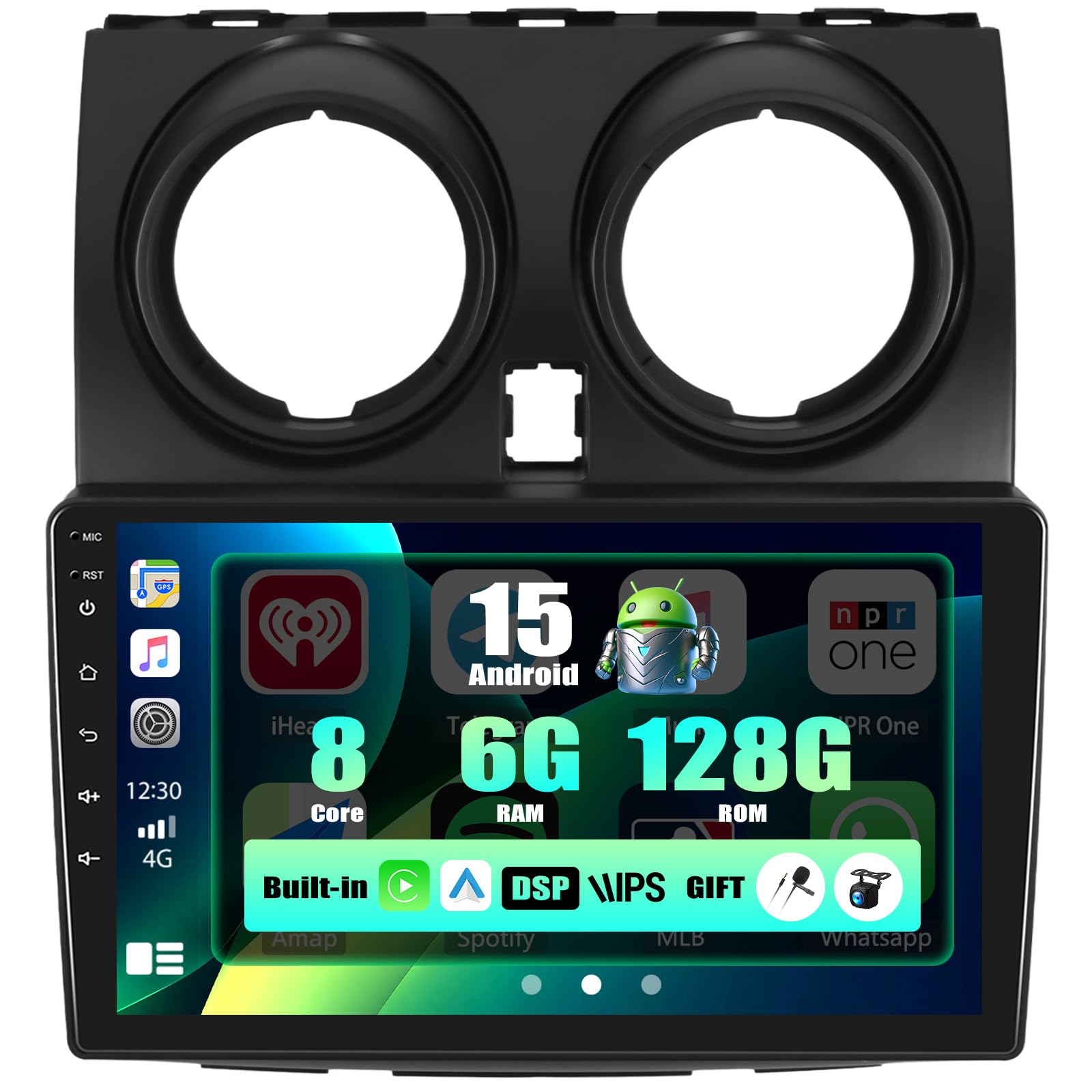 SIXWIN 8 Core 6GB+128GB Android 15 Autoradio per Nissan Qashqai J10 2006-2016 con CarPlay/Android/DSP, 1280 * 720, 9" HD Schermo Navigatore GPS WiFi BT USB FM RDS Radio Mirror Link 32EQ+Telecamera