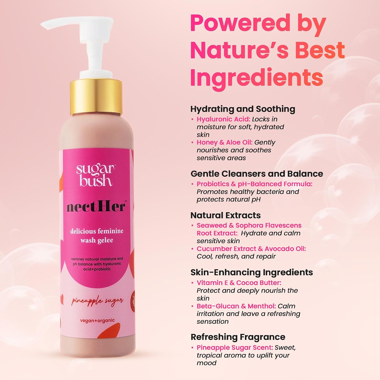 Sugarbush nectHer Hydrating Feminine Gelée | pH-Balanced Intimate Cleanser with Hyaluronic Acid, Probiotics & Honey | Removes Odor & Bacteria | Daily Hydration & Refresh | 7 oz