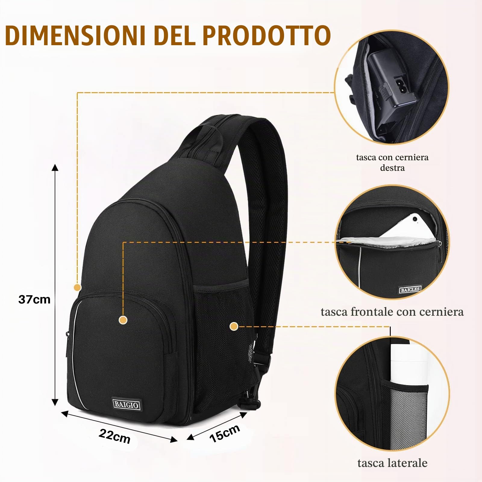 BAIGIO Zaino Fotografico Multifunzionale, Borsa a Tracolla per Fotocamera, Borsa per Reflex, Zaino Impermeabile per Fotocamera, Borsa per Obiettivo Canon Sony Nikon SLR DSLR