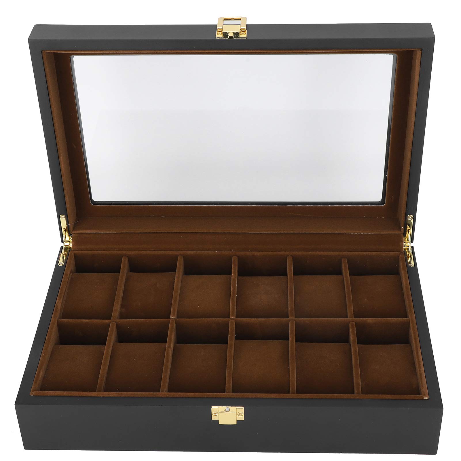 Tissting Caja organizadora para relojes de 12 ranuras, estuche de madera para relojes, caja interior de cristal color café, caja de exhibición de madera para relojes, organizador de colección para c