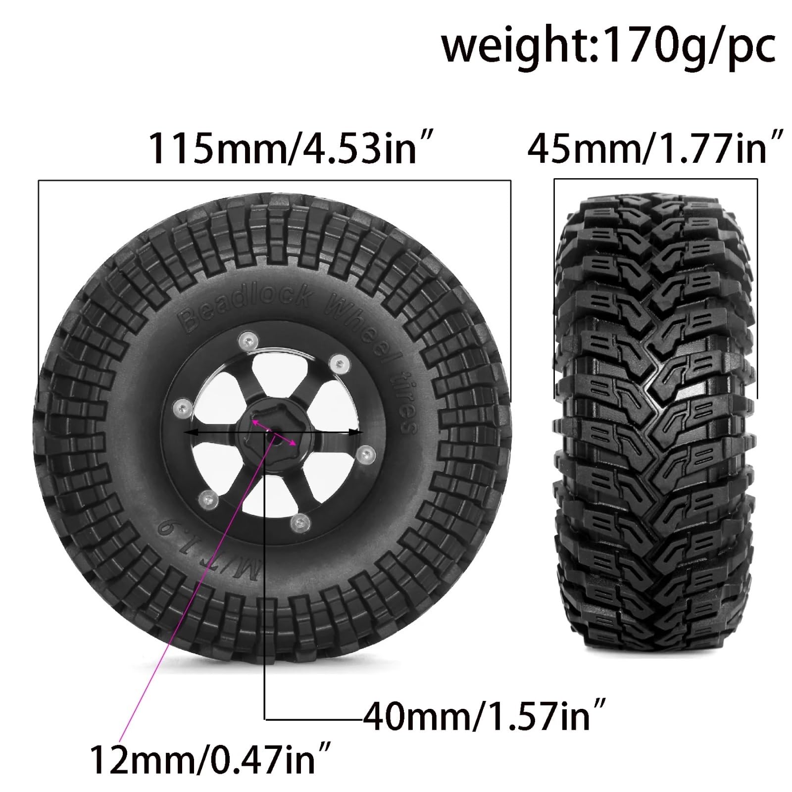 para Axial para SCX10 FCX10 Pro UTB18 para TRX4 para Redcat Gen8 7VS4-10 1/10 1,9 Juego Neumáticos Rueda Beadlock Barro Aluminio Coche Trepador Control Remoto Piezas Repuesto RC