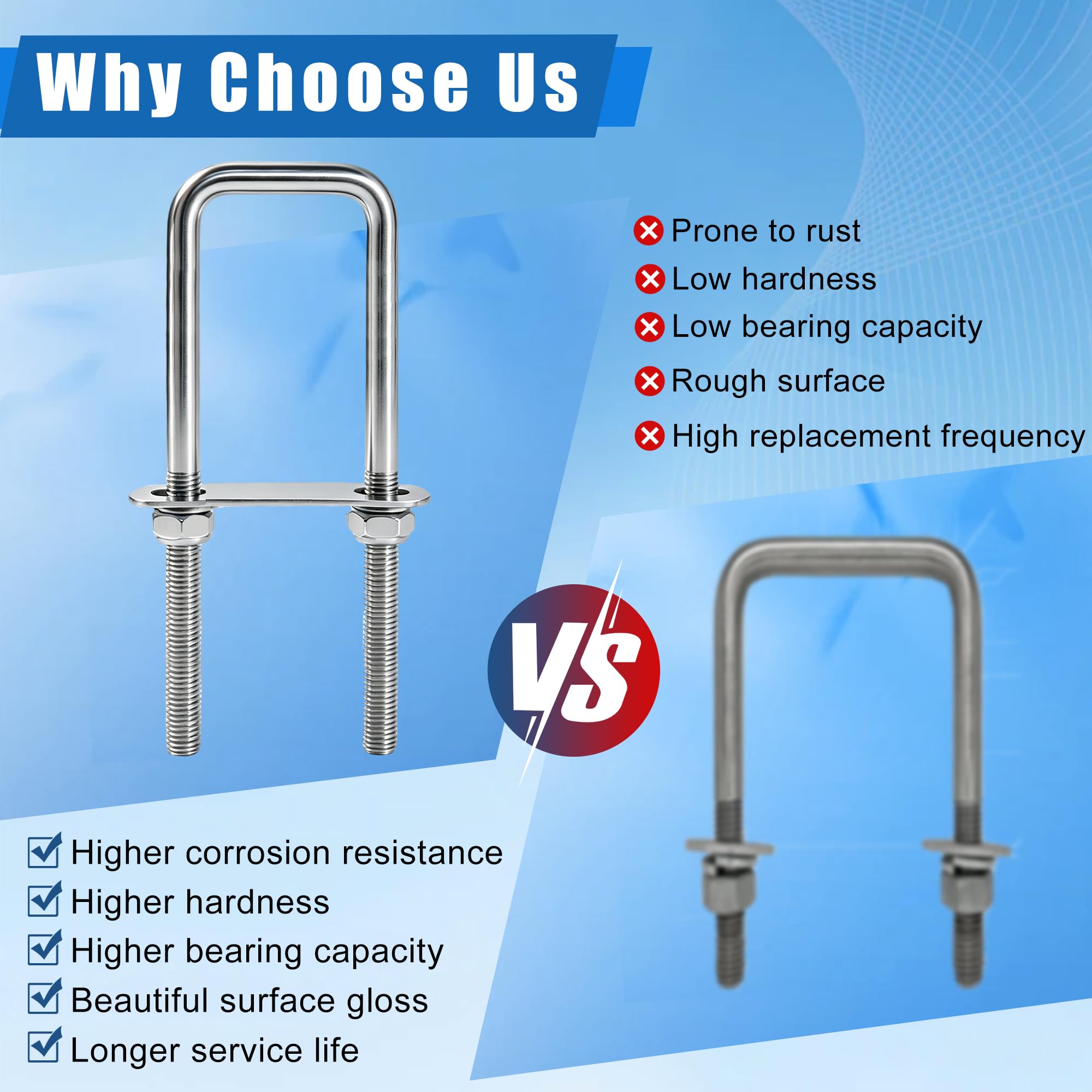 M10 Stainless Steel U-Bolts - 4 Sets -6