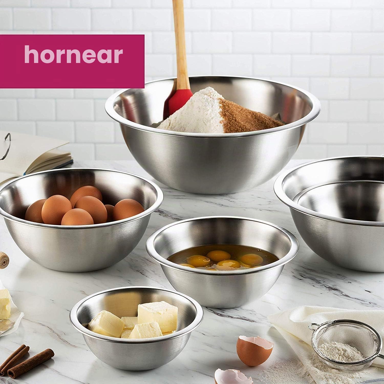 5 cuencos mezcladores de acero inoxidable con tapa | El aliado de cocina todo en uno: ideal para preparar, amasar, servir, conservar los alimentos frescos y congelar.