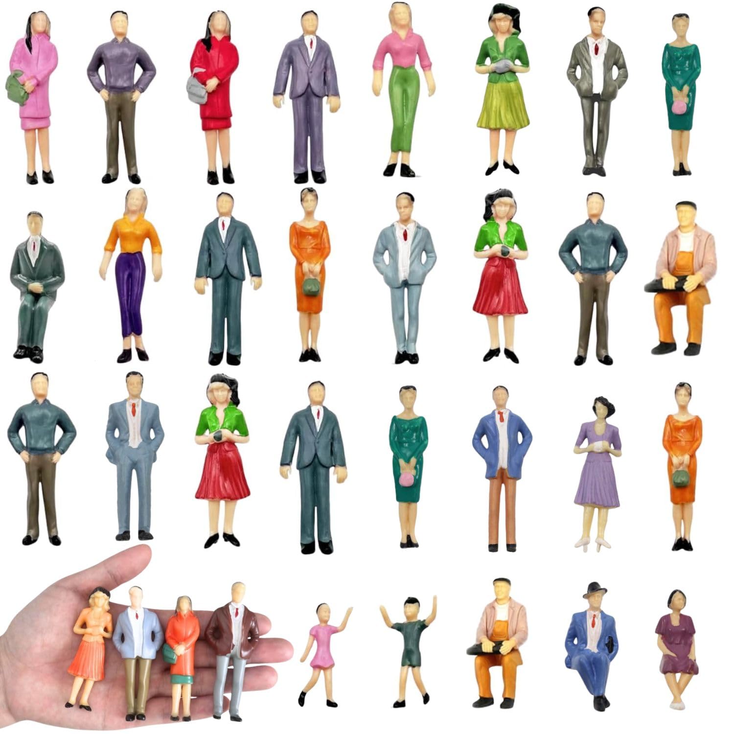 VICDUEKG 28 figuras en miniatura diferentes poses modelo pintado figuras para modelismo escala 1:25 figuras humanas de pie y sentadas miniaturas modelo arquitectónico modelo pequeño personas