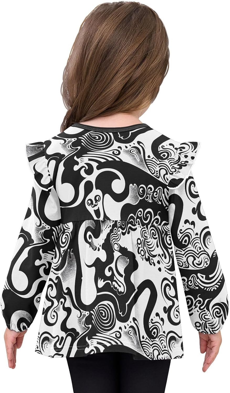 visesunny Toddler Clothes for Girls Abstract Ghostface Long Sleeve Fall Shirts Cotton Top with Ruffle Collar