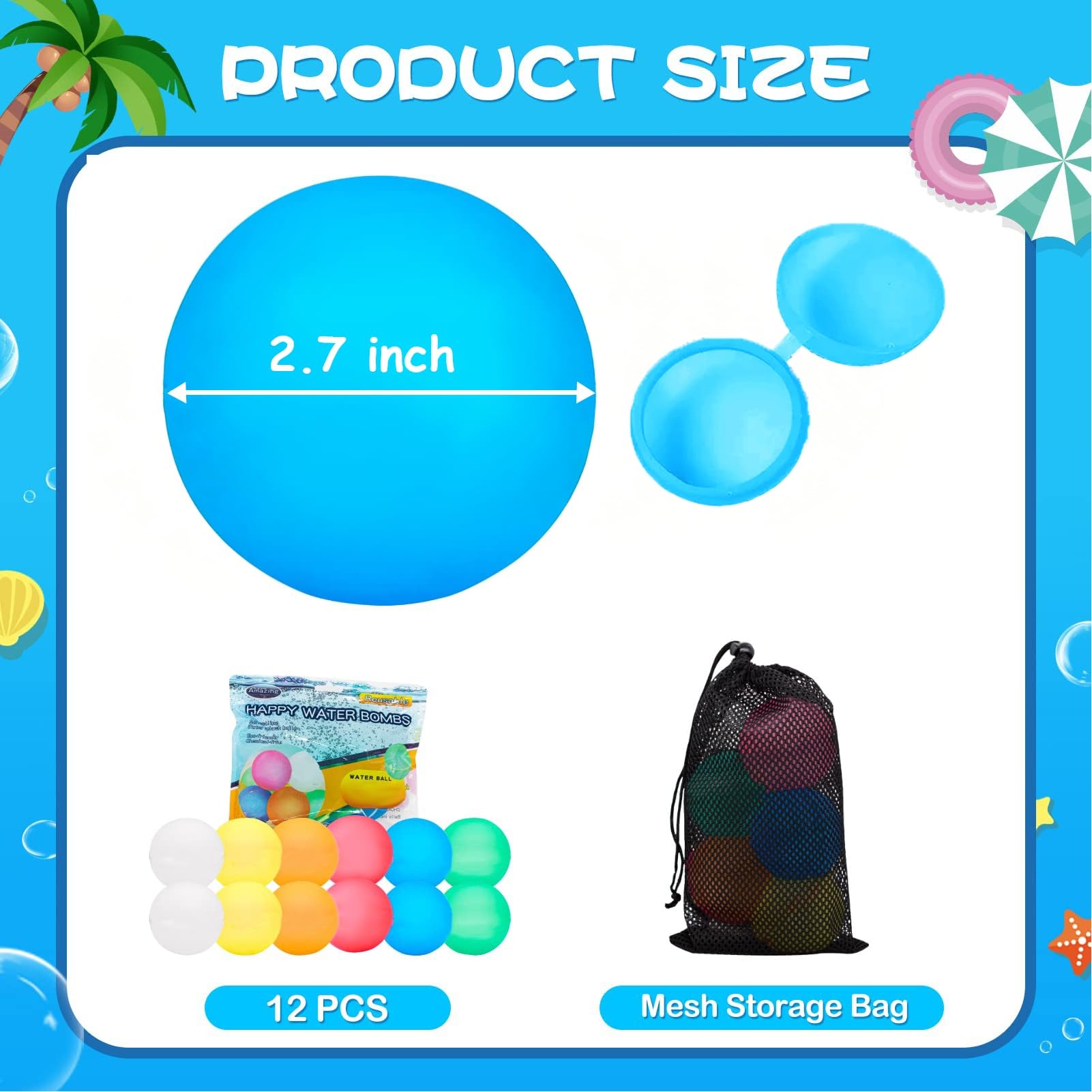 Wasserbomben Wiederverwendbar, Reusable Wasserballons mit Netzbeutel, Selbstdichtende Silikon Wasserbombe, Sommerspaß-Wasserspielzeug Pool Spielzeug für Party, Wasserpark, Familienspiel(12 Stück)