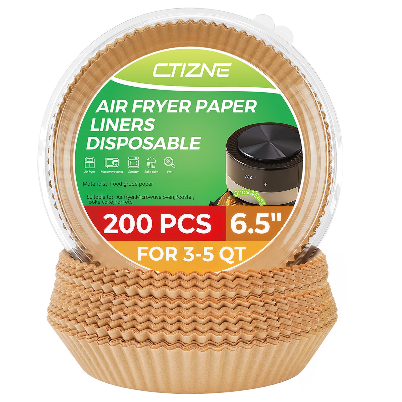 Ctizne 6.5In Round Disposable Air Fryer Liners 200PCS for Gourmia, Ninja | Air Fryer Sheets Liners for Baking Roasting, Non Stick Oilproof Microwave Oven Air Fryer Accessories