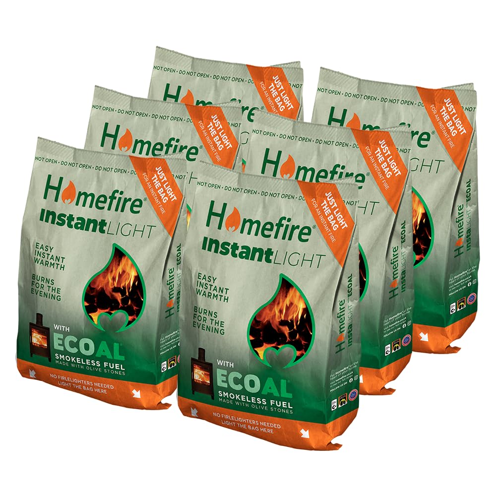 Homefire Black Instant Light Smokeless Ecoal Bag, For Open Fires And Multi-Fuel Stoves, 3 Kg (Pack Of 6)