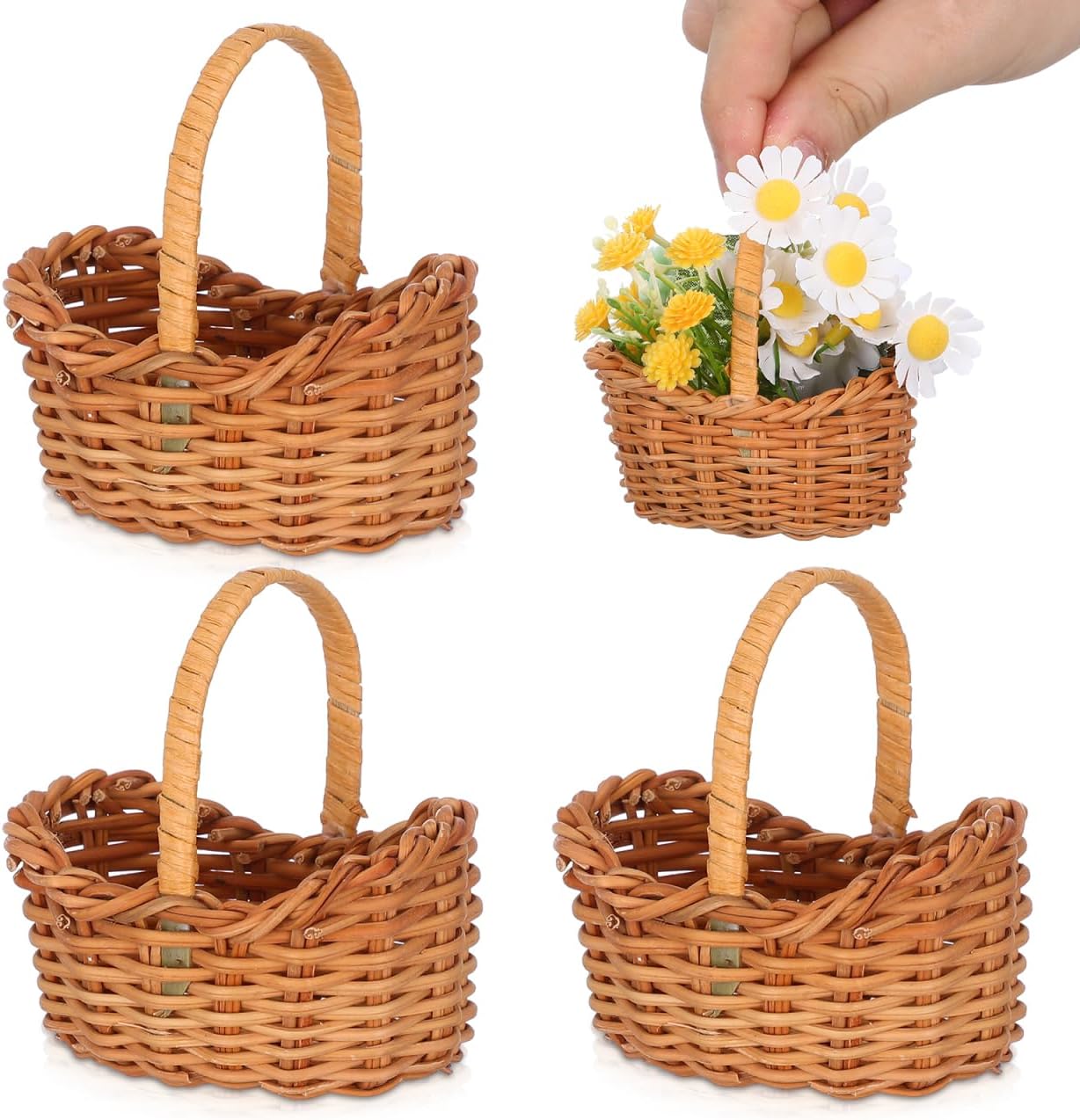 4Pcs Mini Woven Baskets with Handles: Miniature Dollhouse Small Baskets for Craft and Photography House Supplies, Wedding Birthday Party Favors Home Decor, 2.95 x 2.16 x 2.95Inch