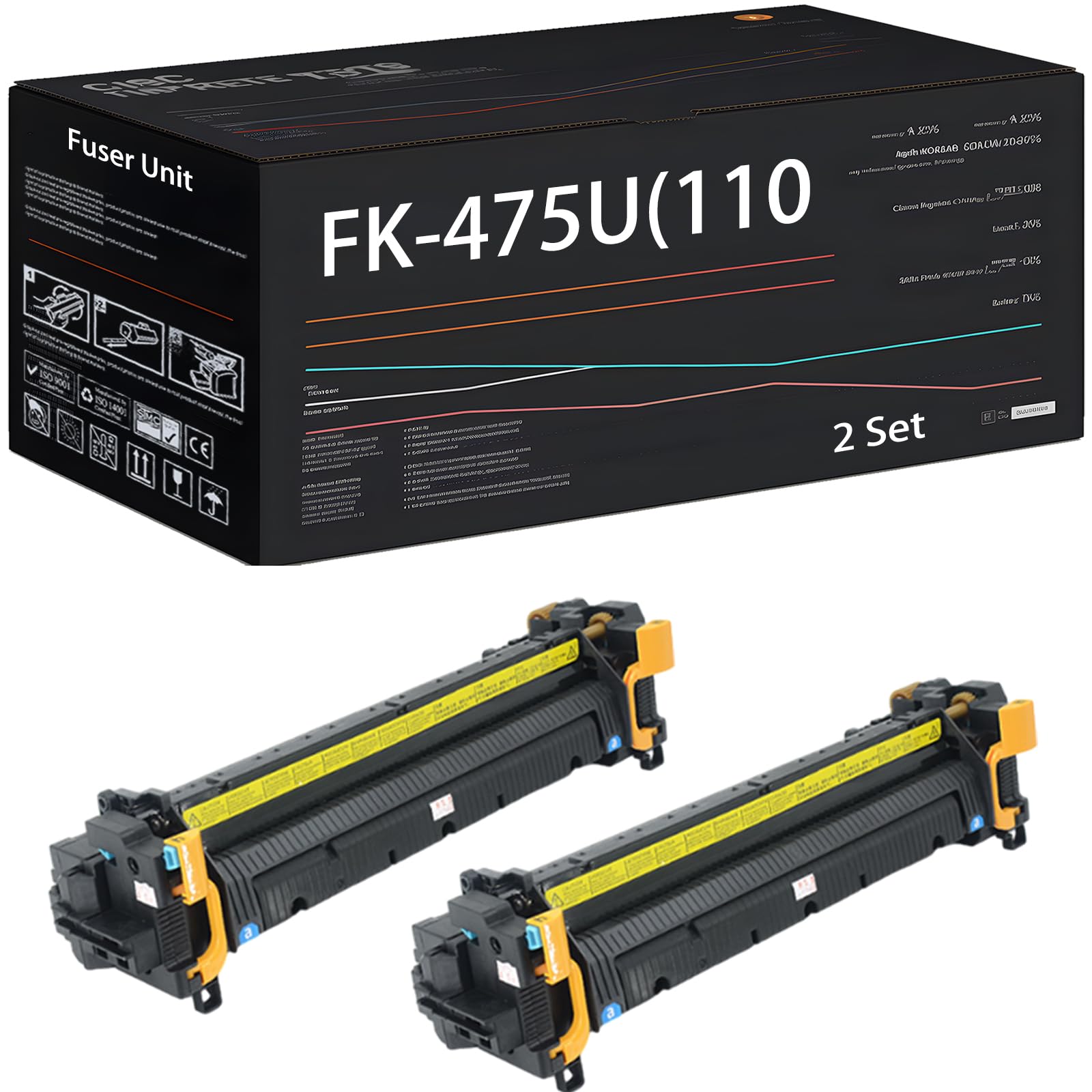 UVUMB FK-475U(110V) Fuser Unit Compatible for Kyocera FS-6525MFP FS-6530MFP TASKalfa 255 TASKalfa 305 Printers, with Chip, High Yield 400000 Pages, High-Definition Printing (2 Set)