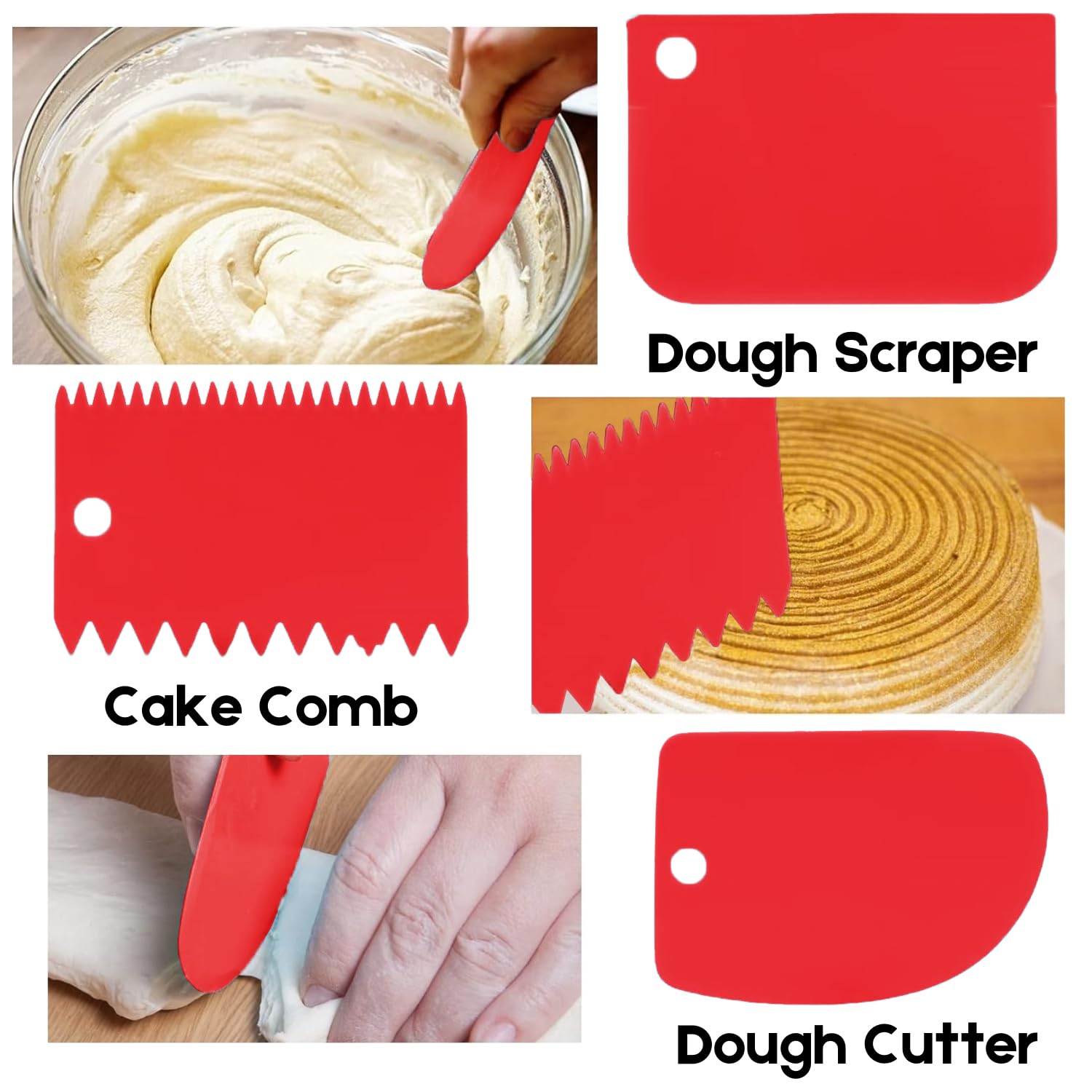 SURDOCA Spatola Pizza Tarocco Per Impasti - 3 PCs 2 Duro+1 Flessibile PE Senza BPA Tagliapasta, Spigolo Vivo & Angoli Taglierino per Pane, Anti Scivolo Raschietto Taglia Impasto Pizza Pasta Fresca