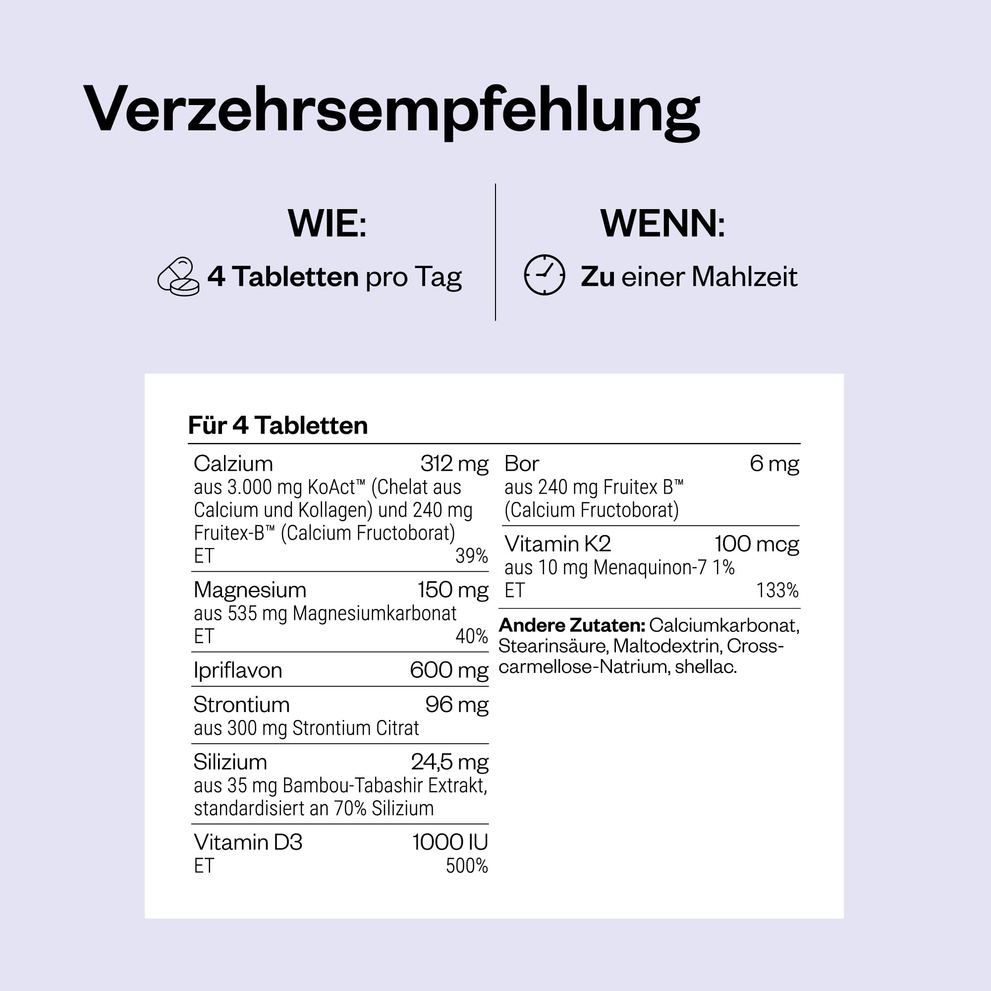 Super Bone Formula - Trägt zu gesunden Knochen bei - Unterstützt gesunde Gelenke - Reich an Kalzium, Zink, Magnesium und den Vitaminen D3, K2 - Glutenfrei - SuperSmart