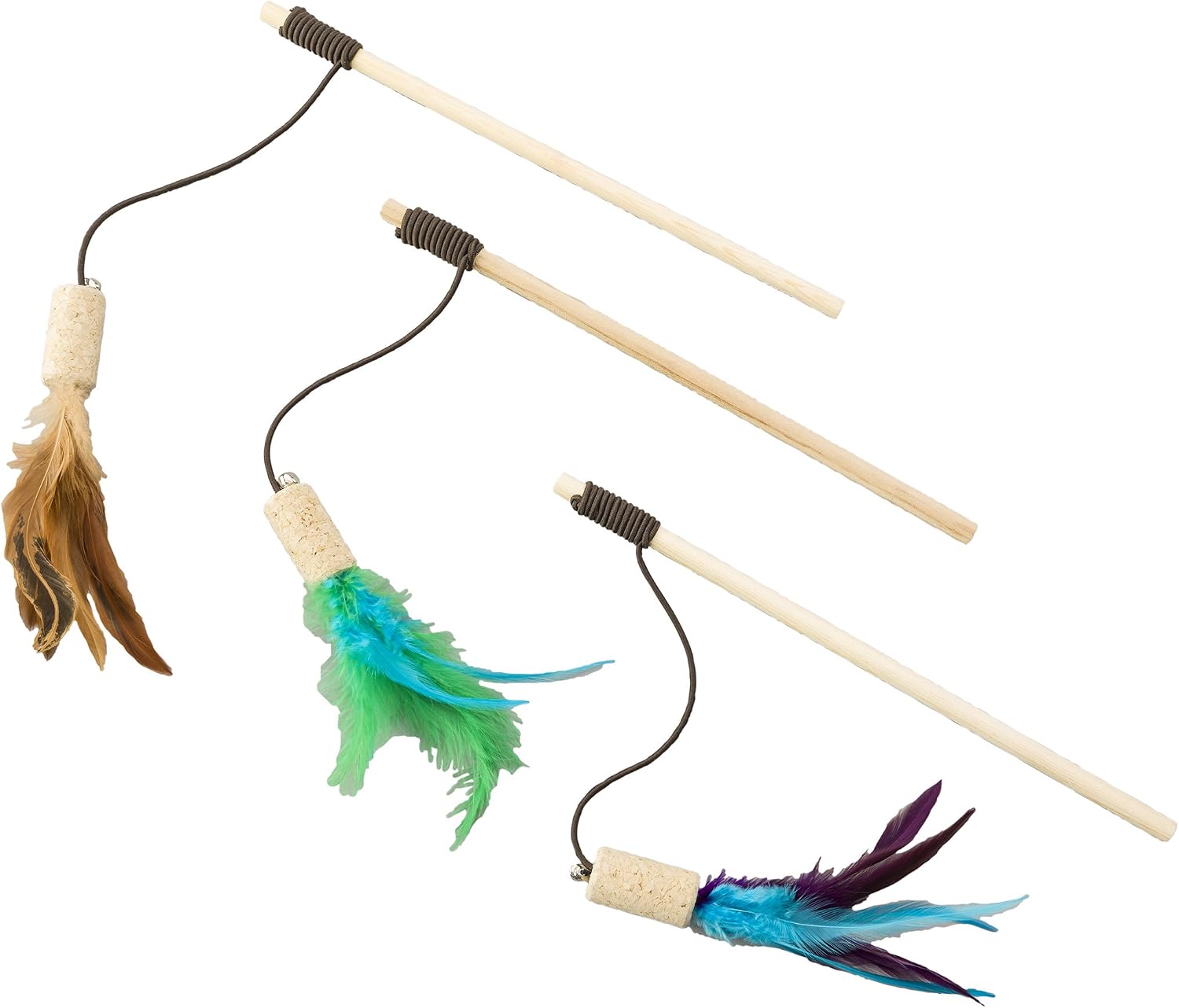 SPOT Ethical Pets Cork with Feathers Teaser Wand Bernet Cat Toy, Assorted