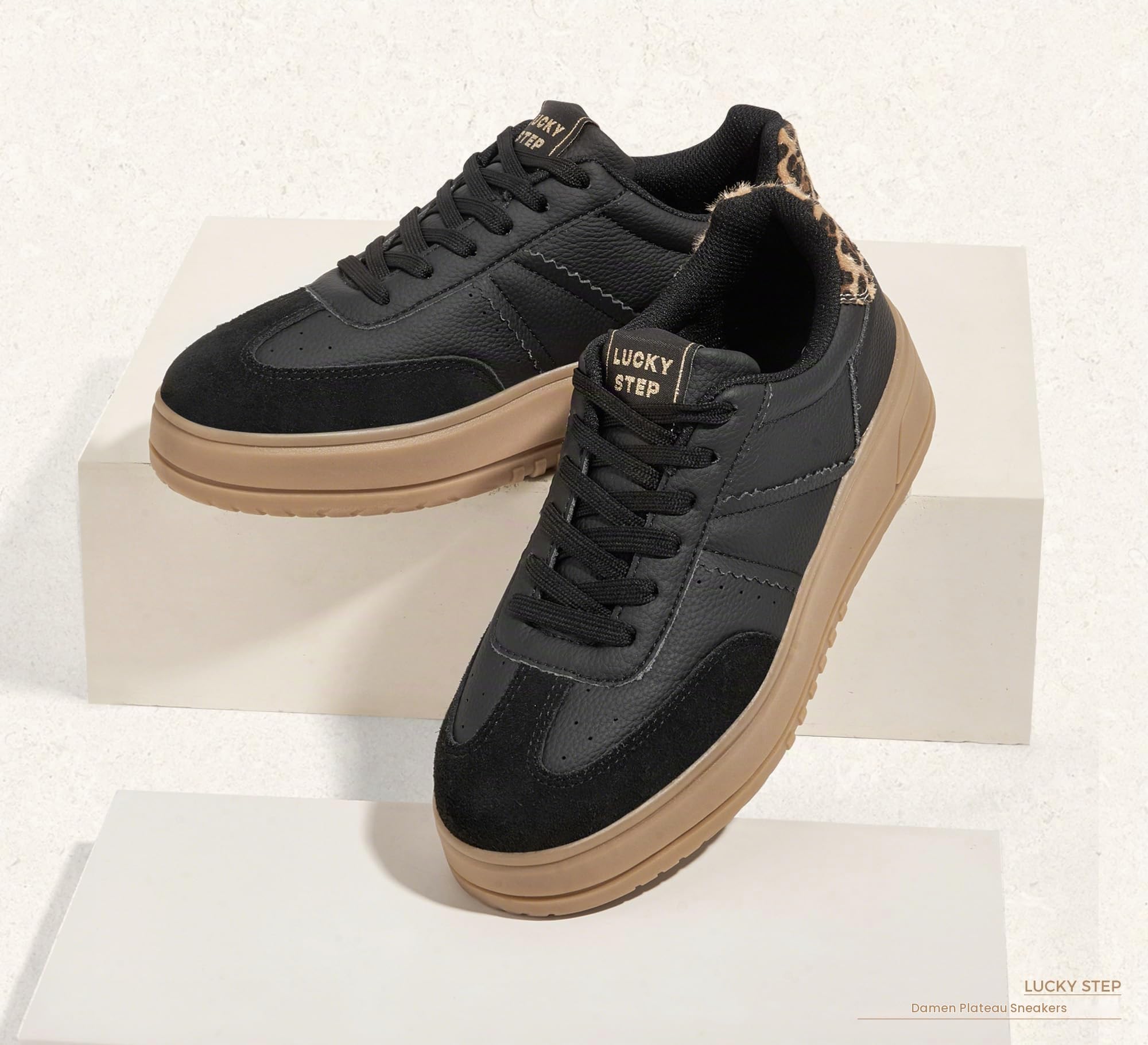 LUCKY STEP Damen Plateau-Sneakers mit Schnürung | Bequeme Freizeitschuhe mit Dicker Gummisohle aus Kunstleder | Low-Top Design für Stadt, Alltag & Sport