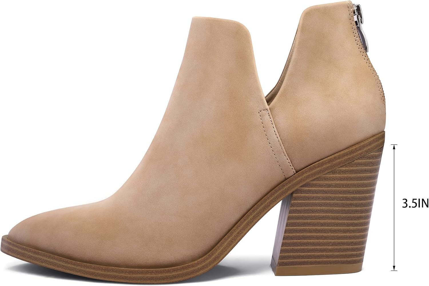 mysoft Women's Ankle Boots Slip on Cutout Pointed Toe Chunky Stacked Mid Heel Booties - Image 6