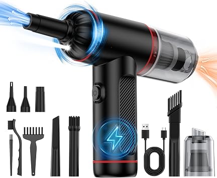 Compressed Air Duster, Cordless Air Blower & Hand Pump Car Vacuum Cleaner Portable Rechargeable Mini Handheld Computer Keyboard Duster CleanerBlack