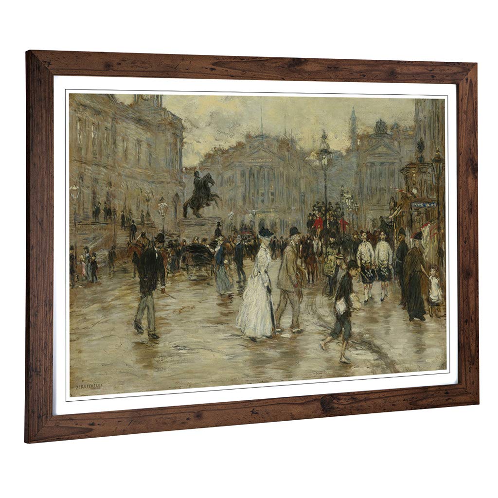 Big Box Art Framed Print of Jean-Francois Raffaelli Landscape with People (1) Design | Wall Art Picture| Home Decor for Kitchen, Living Room, Bedroom, Hallway, Walnut, A2 / 24.5x18 Inch / 62x45cm