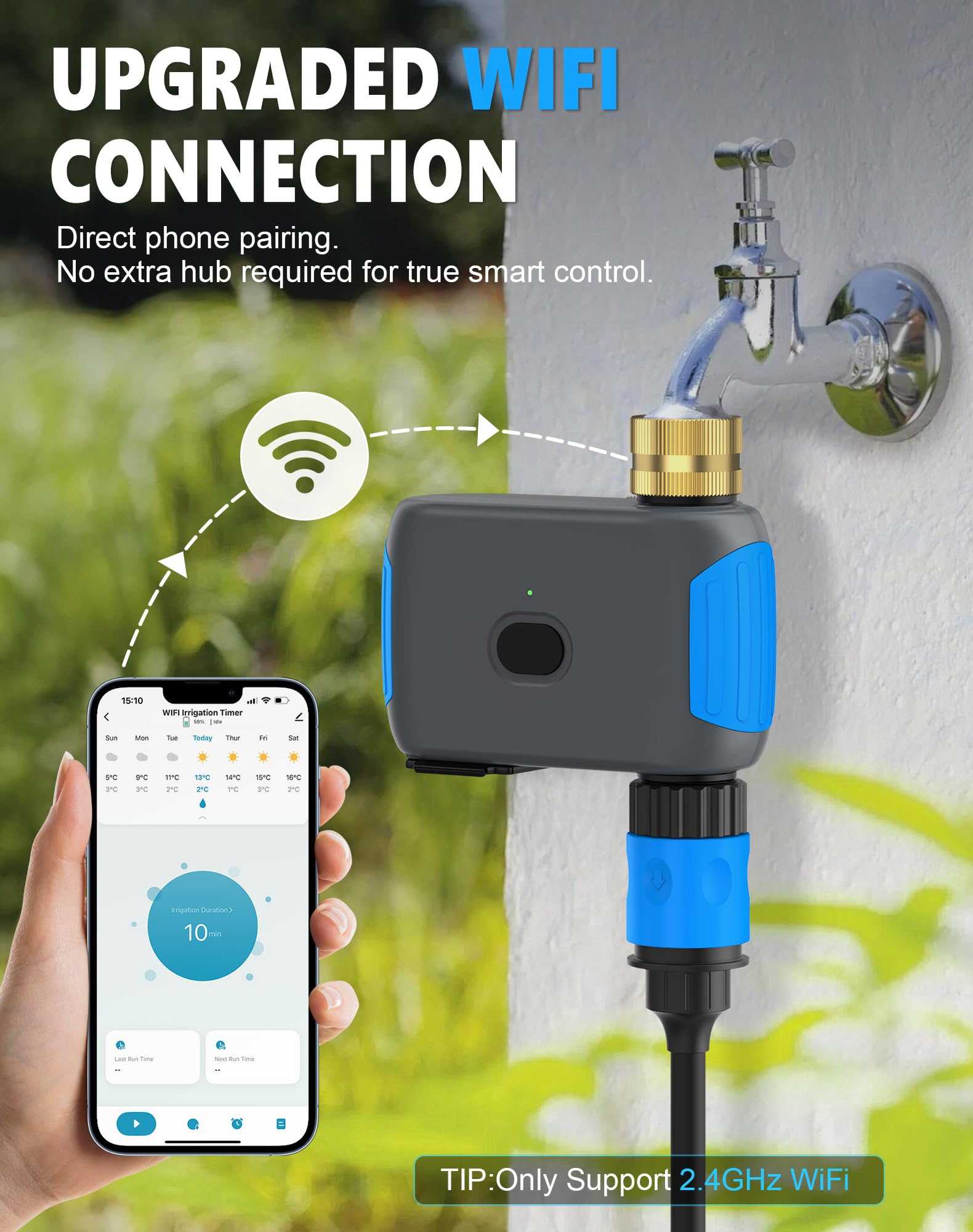 WiFi Sprinkler Timer, Smart Bluetooth Hose Timers, Water Timer for Garden Hose with APP, Digital Automatic Irrigation System Compatible with Alexa Google, for Outdoor Garden Lawn, 1 Outlet — view 2