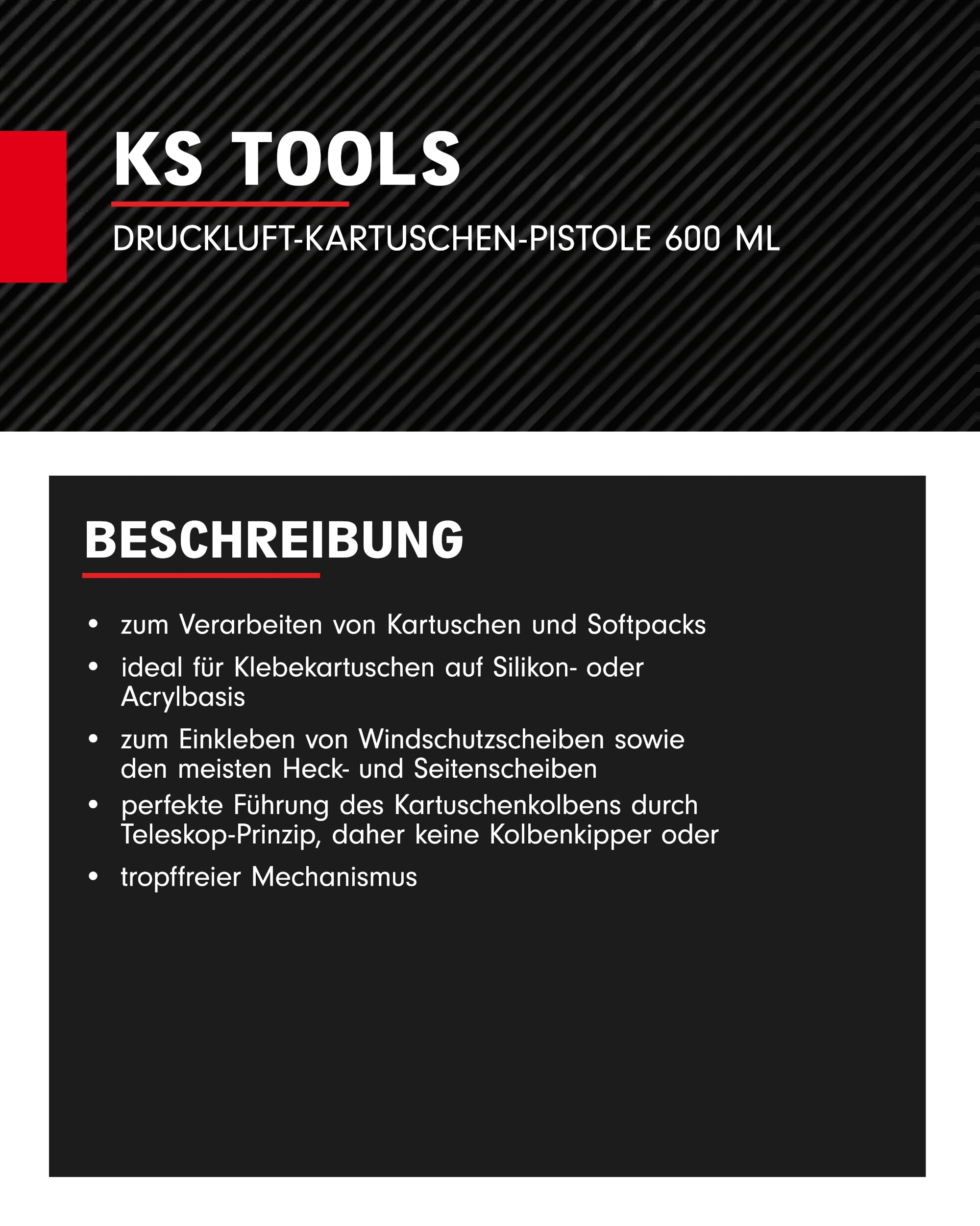KS Tools Druckluft Kartuschenpistole 515.1975 600ml I Druckluft Kartuschenpresse mit stufenlos regulierbarerem Vorschub I Mit Sicherheitsüberdruckventil
