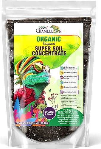 Funny Chameleon Organic Original Super Soil Concentrado con oligoelementos esenciales para interiores y exteriores. Sembrar, agua, prosperar