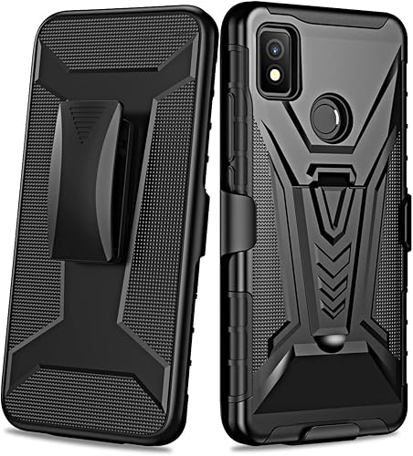 Miniatura 3 de Funda para Cricket Icon 4 con clip para cinturón híbrido, a prueba de golpes, con soporte y pantalla de vidrio templado (negro)