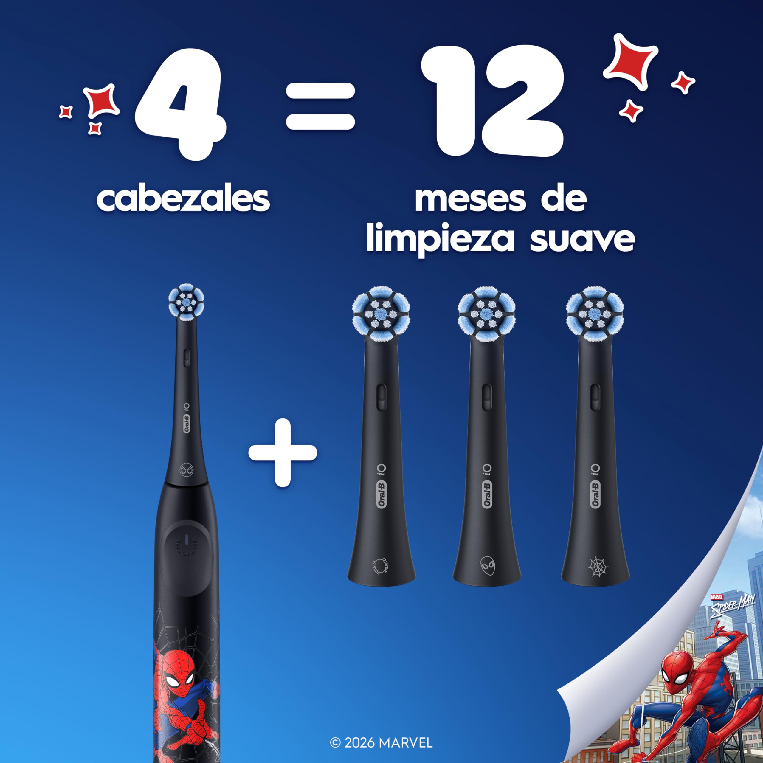 Oral-B iO Kids Marvel Spiderman Cabezales de Recambio para Niños+6 Años, Pack de 8 - Recambios Originales para Cepillos de Dientes Eléctricos Oral-B iO Kids, Suave con Dientes y Encías Móviles | Cabezales de Recambio Originales para Cepillos de Dientes El