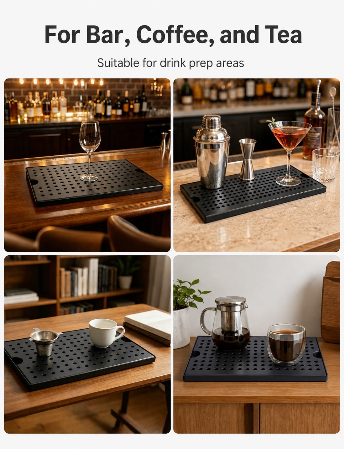 Plateau égouttoir de bar en inox 304, grille amovible et bac collecteur