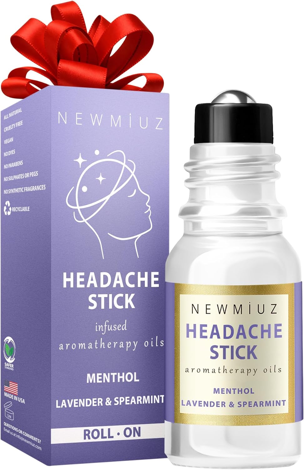 Migraine Roll On Stick - Menthol Fast Cooling Comfort for Your Headache Tension. Aromatherapy Essential Oils Blend Peppermint Lavender Spearmint. Self Care Calming Gift for Women Men. Made in USA