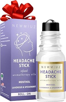 Migraine Roll on with Cooling Menthol Stick Lavender Spearmint Essential Oil Roller Headache Tension Stress Relief Gifts Perfect Stocking Stuffers - All Natural Made in USA