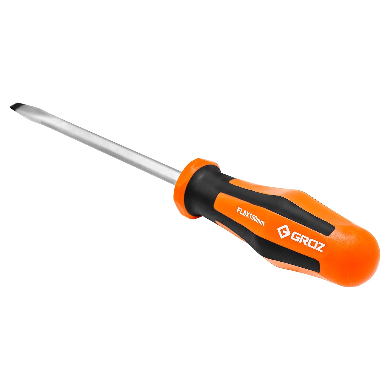 Groz 8mm Slotted Screwdriver, S2 Steel Hex-Through-Handle Shaft, 150mm Blade, Magnetized Hardened Tip with Black Oxide Finish, Anti-Roll Hex Grip for Electrical and Mechanical Work (33739) image 3
