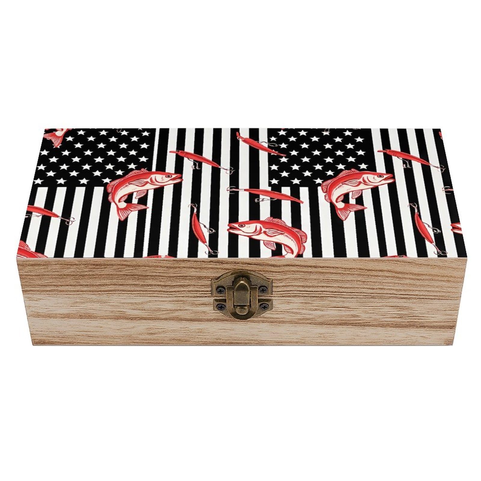 HLBSDM American Flag Art Wooden Storage Box