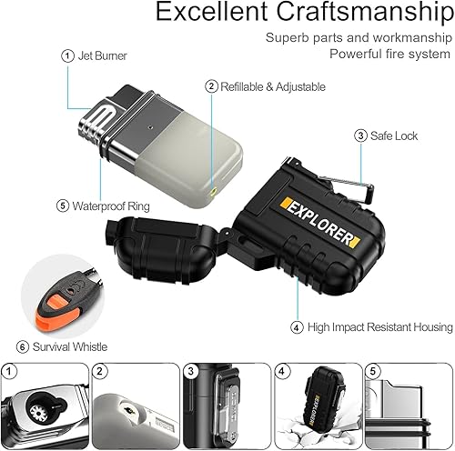 Miniatura 6 de Encendedor de antorcha, encendedor de butano recargable con cerradura, resistente al viento y al agua, encendedores de llama de chorro ajustable,