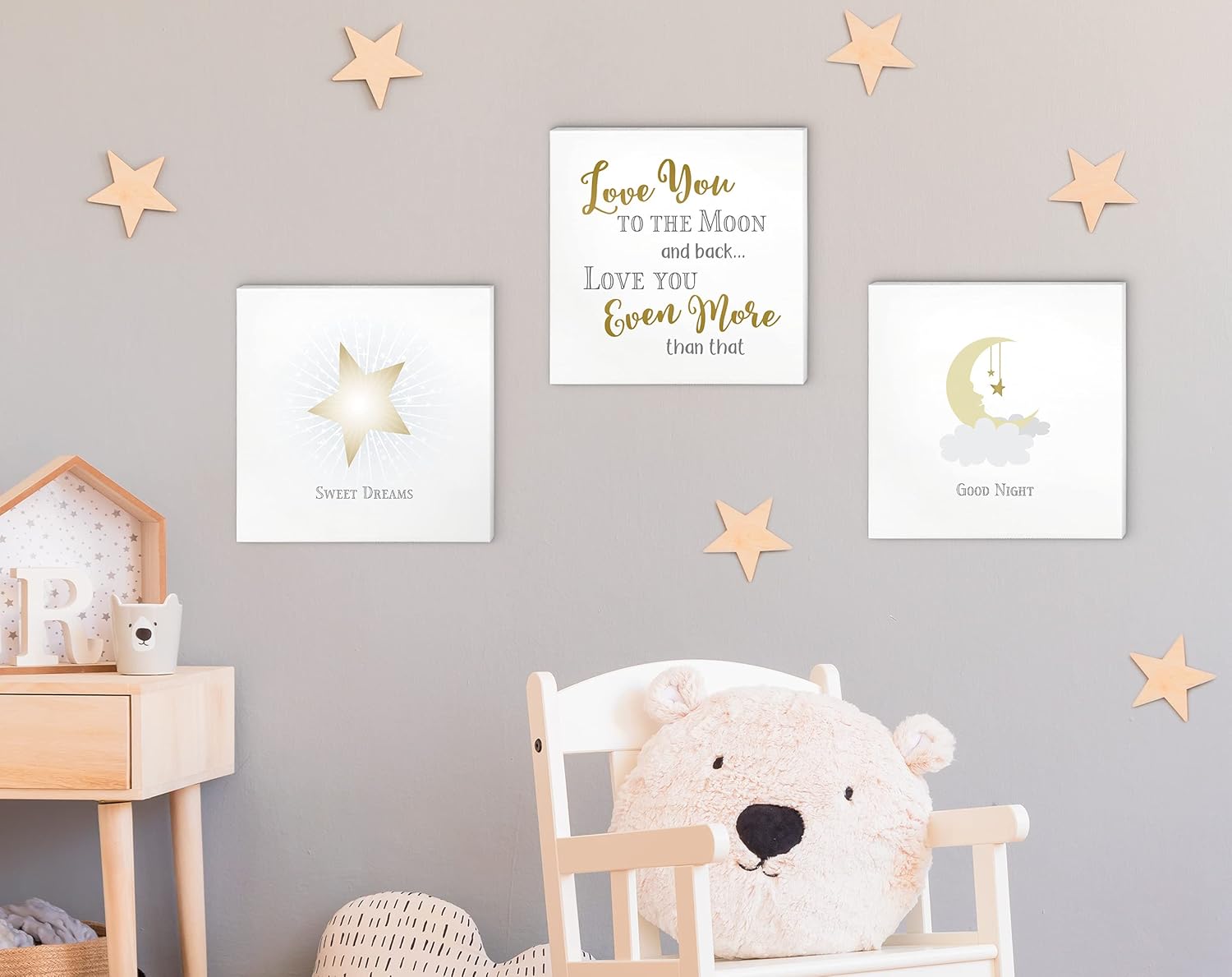 Lillian Rose Set of 3 Love You to The Moon and Back Themed Baby Room Pictures