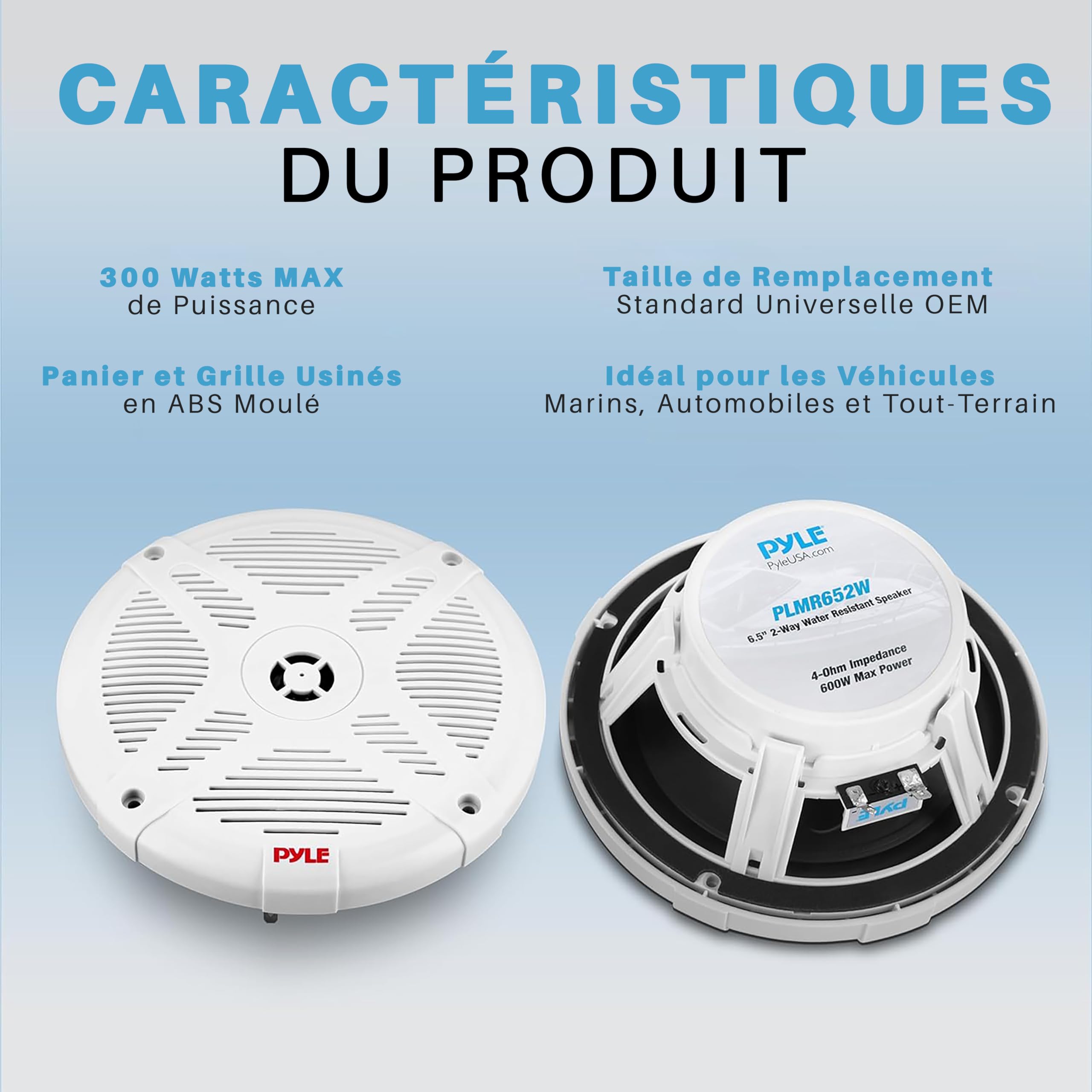 Pyle Haut-Parleur Marin 16,5 cm 2 Voies – Enceintes Étanches IPX4 600W pour Bateau et Extérieur, Design Bas Profil, Paire Blanche