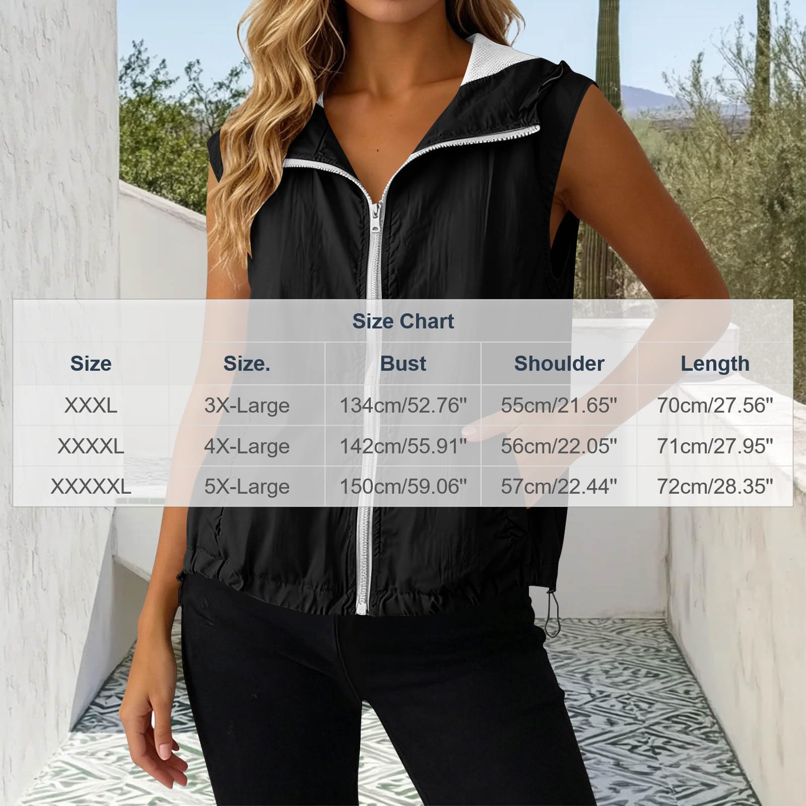Generisch Weste Damen Sommer Jacke Leicht Sommerweste Ärmellose Sommerjacke mit Kapuze Damenwesten Stehkragen Sportweste Outdoor Sportjacke Dünne Kapuzenjacke