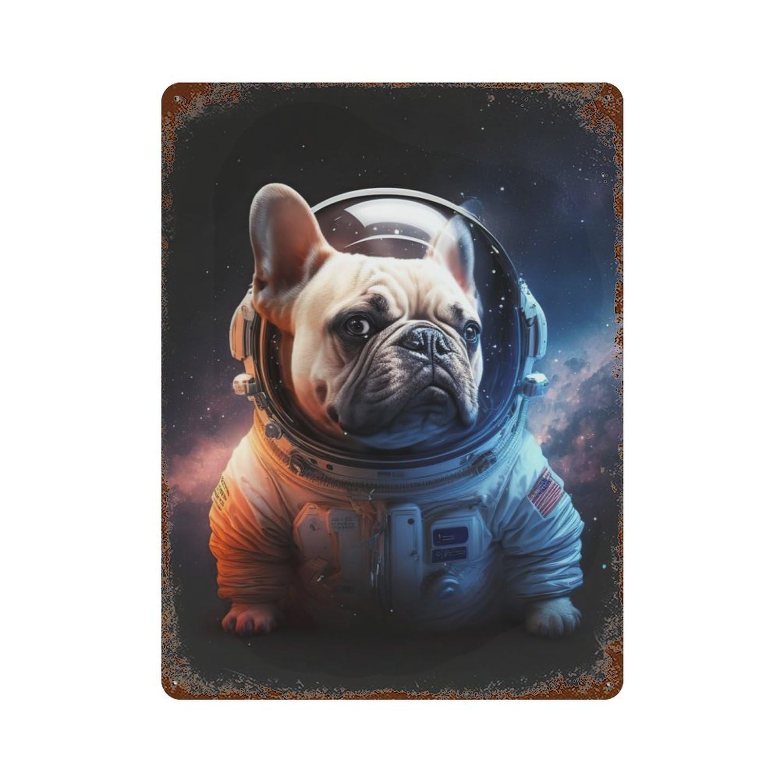 Astronaut Dog Vintage Rust Metal Sign 15.7"x11.8", Farmhouse Wall Decor for Garage, Pub Or Kitchen