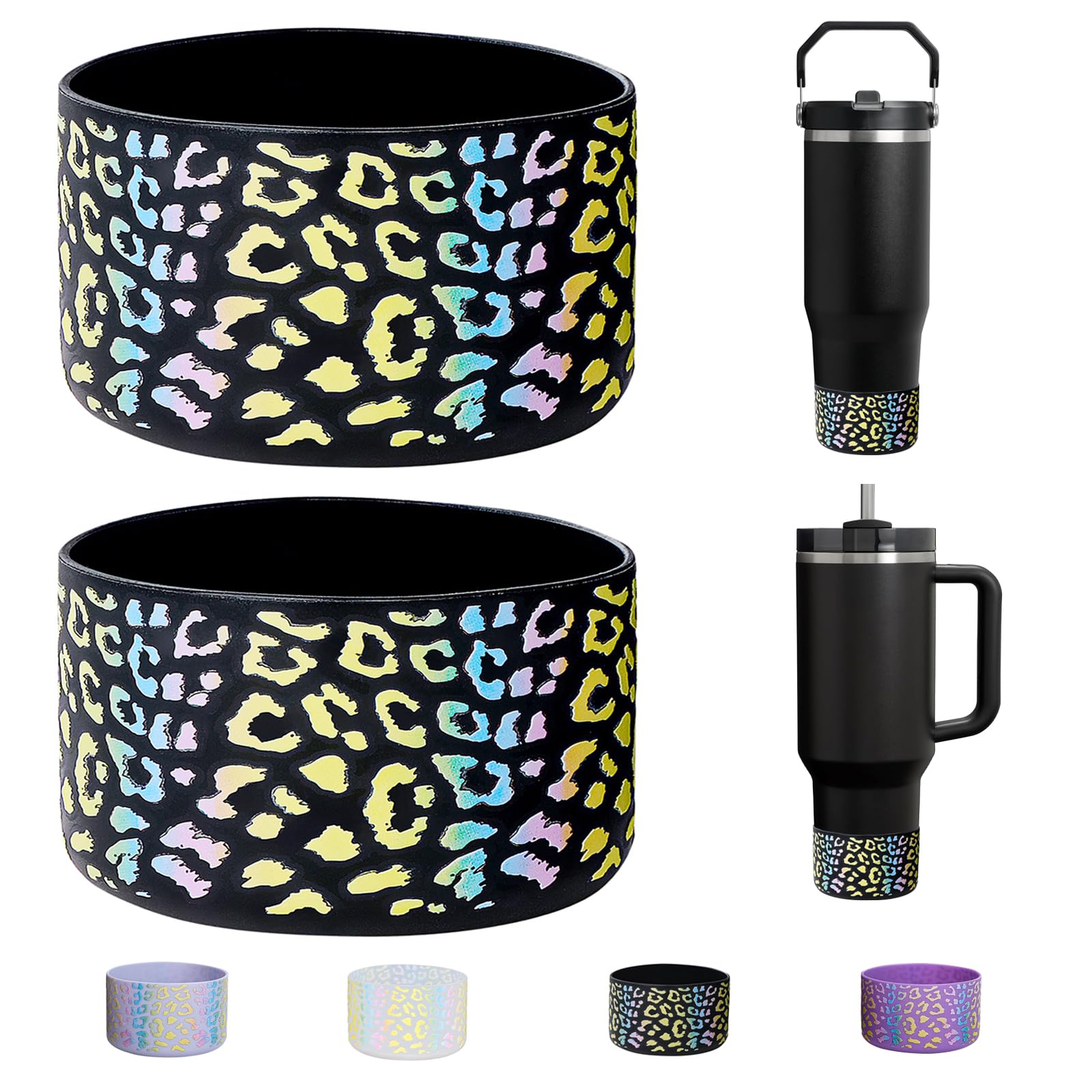WK IEASON 2 Pcs Tumbler Bottom Protector Flask Silicone Boot for Stanley Quencher Adventure 40oz & Stanley IceFlow 20oz 30oz, Compatible with Hydro Flask Wide Mouth 12oz 21oz 24oz(Leo Black ×2)