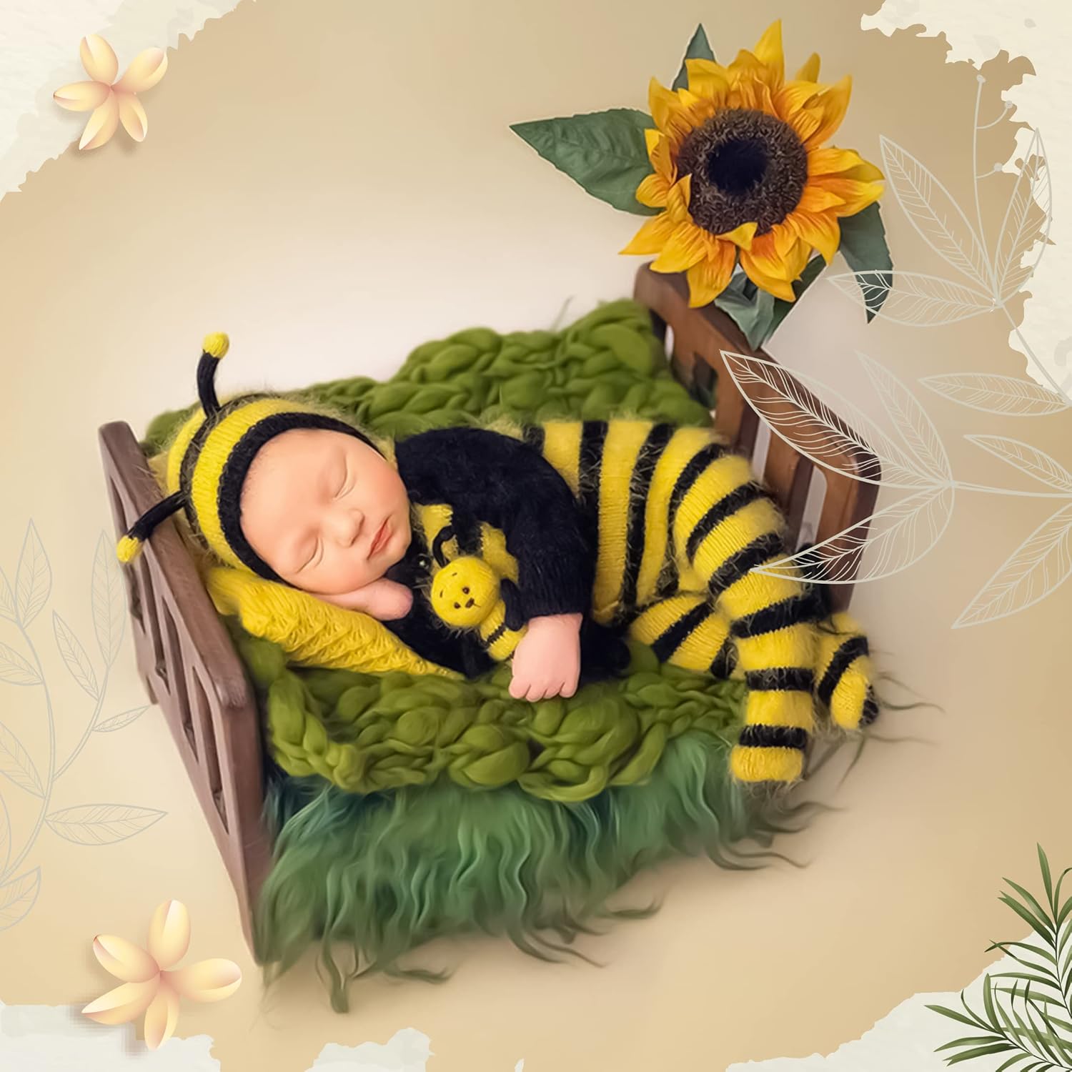 Brown Newborn Photography Props Wooden Bed Vintage Baby Photo Prop Baby Photoshoot Props Doll Bed Accessories Pretend Play Photoshoot Props