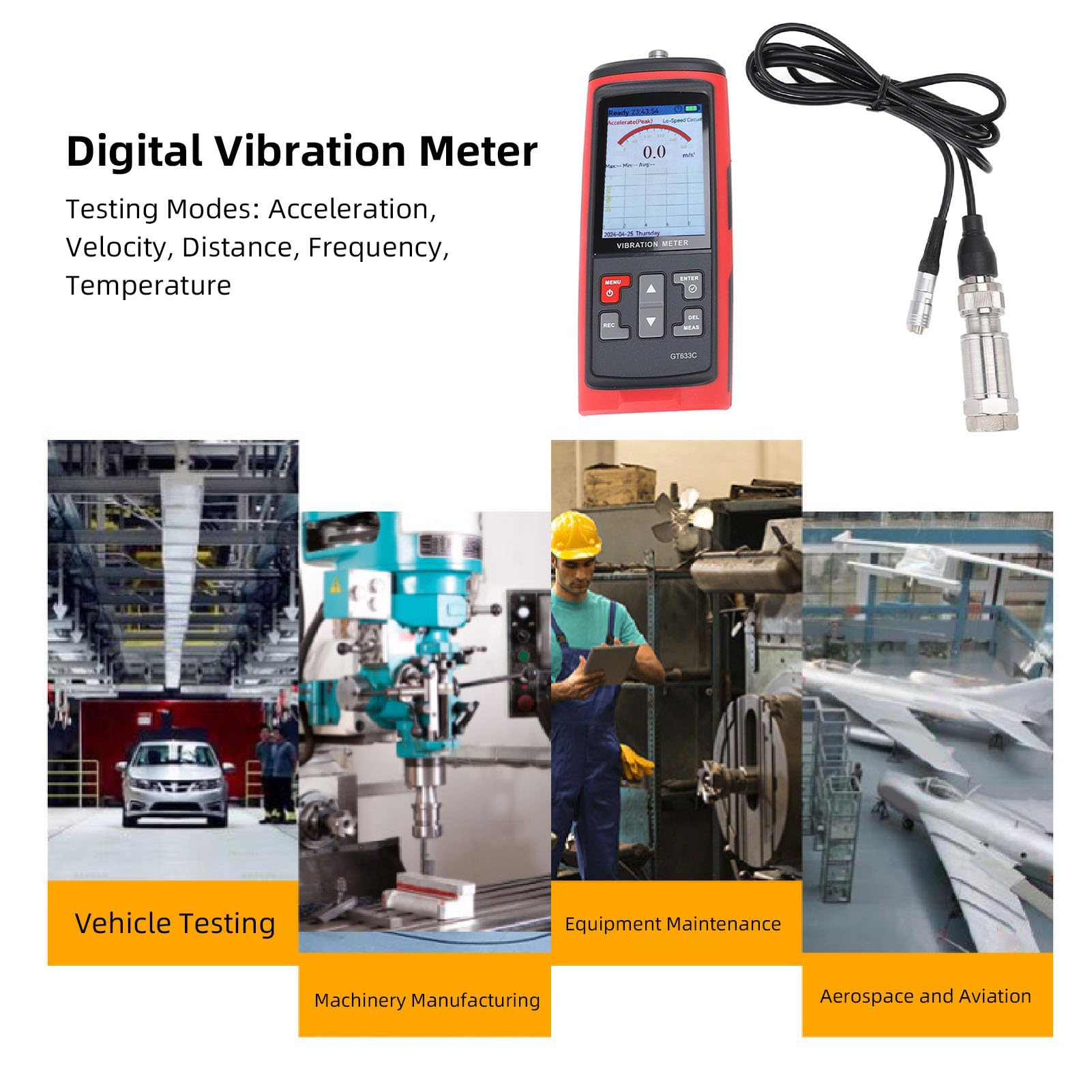 Vibrationsmesser, 5 Modi Mechanischer Schwingungsanalysator, Beschleunigungsgeschwindigkeitsverschiebungstester für HLK, Motoren, Motoren mit 8 MB Speicher, 397000 Datenpunkte,